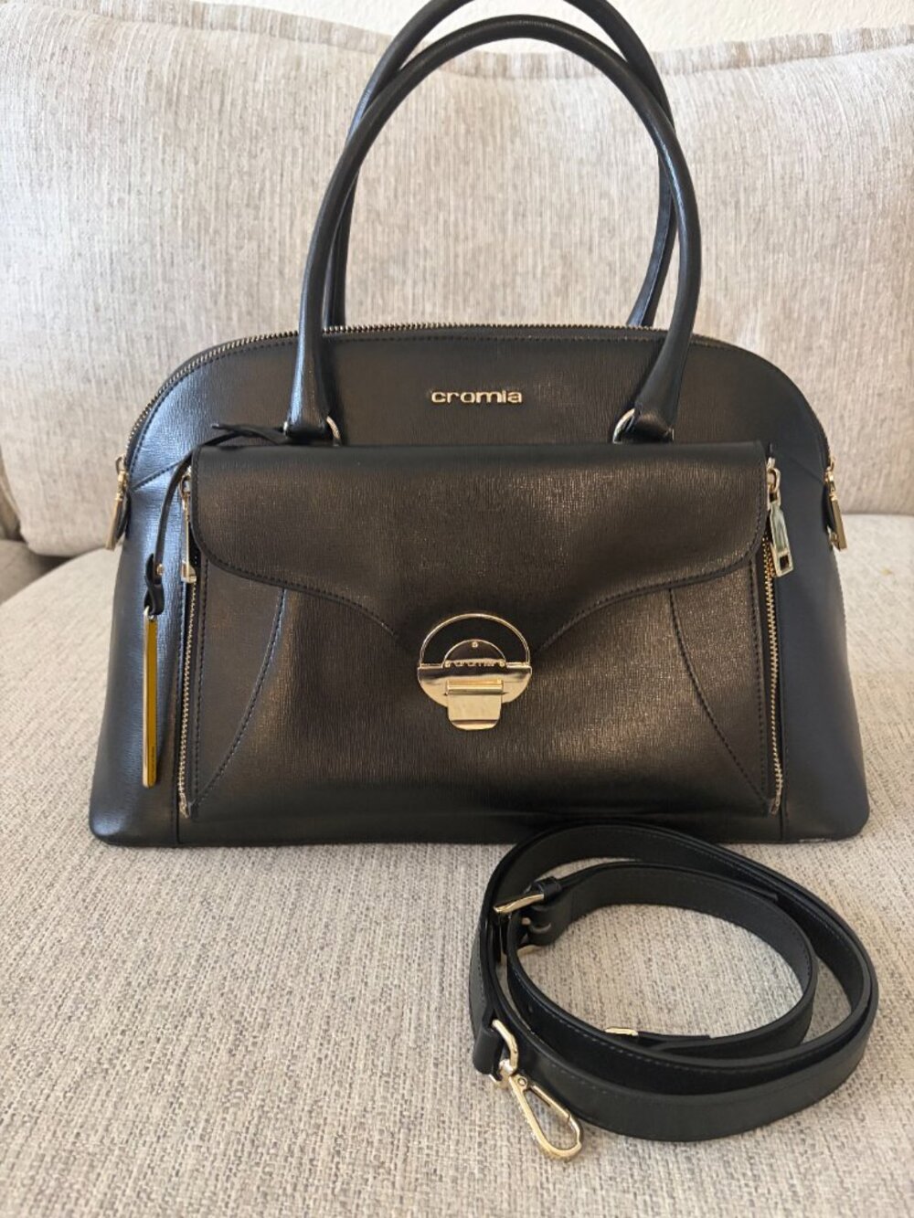 Classic Italian Leather Black Cromia Satchel w/Removeable Clutch and Purse Pouch - Picture 9 of 16